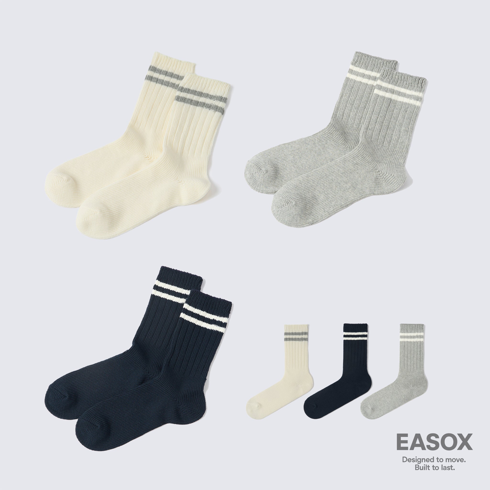 Sport Stripe Ribbed Crew Socks
